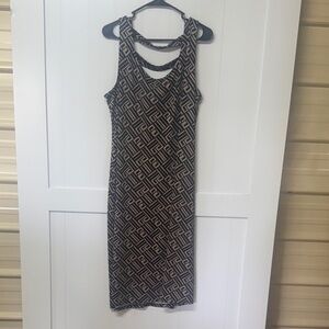 Nina Leonard Black and Tan Backless Dress